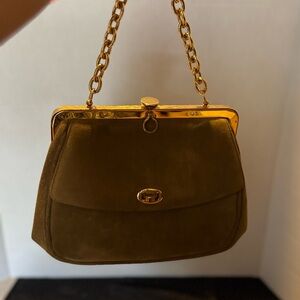 Vintage Elegant Olive Green Suede Chain Strap Handbag